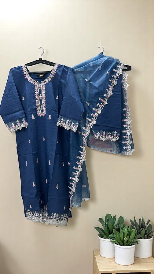 Blue Embroidered Suit