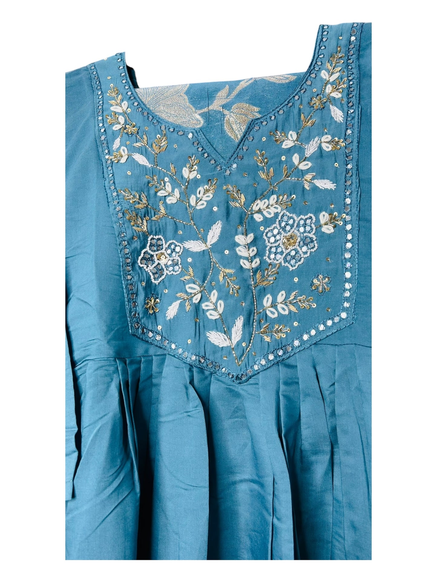 Bluish Grey Mastani pattern with handwork neck and Banarasi Meena Zari dupatta