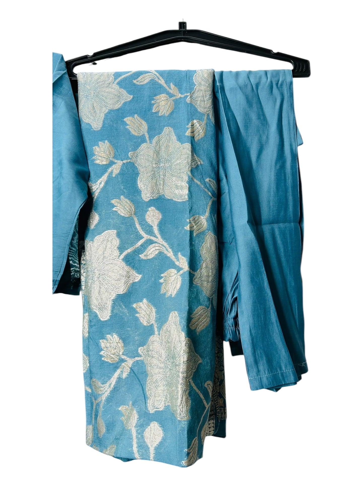 Bluish Grey Mastani pattern with handwork neck and Banarasi Meena Zari dupatta