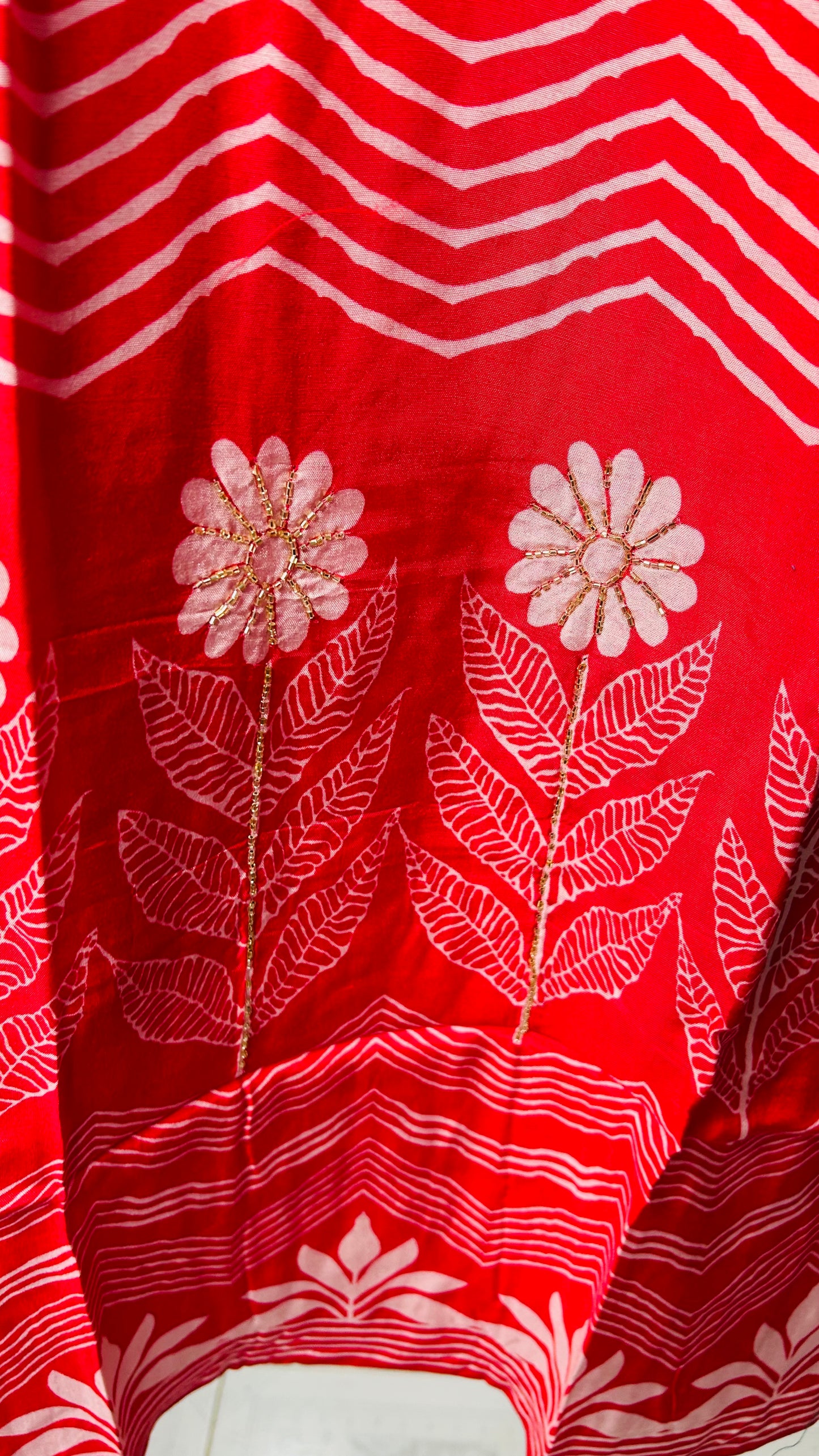 Red Zigzag Crepe Suit