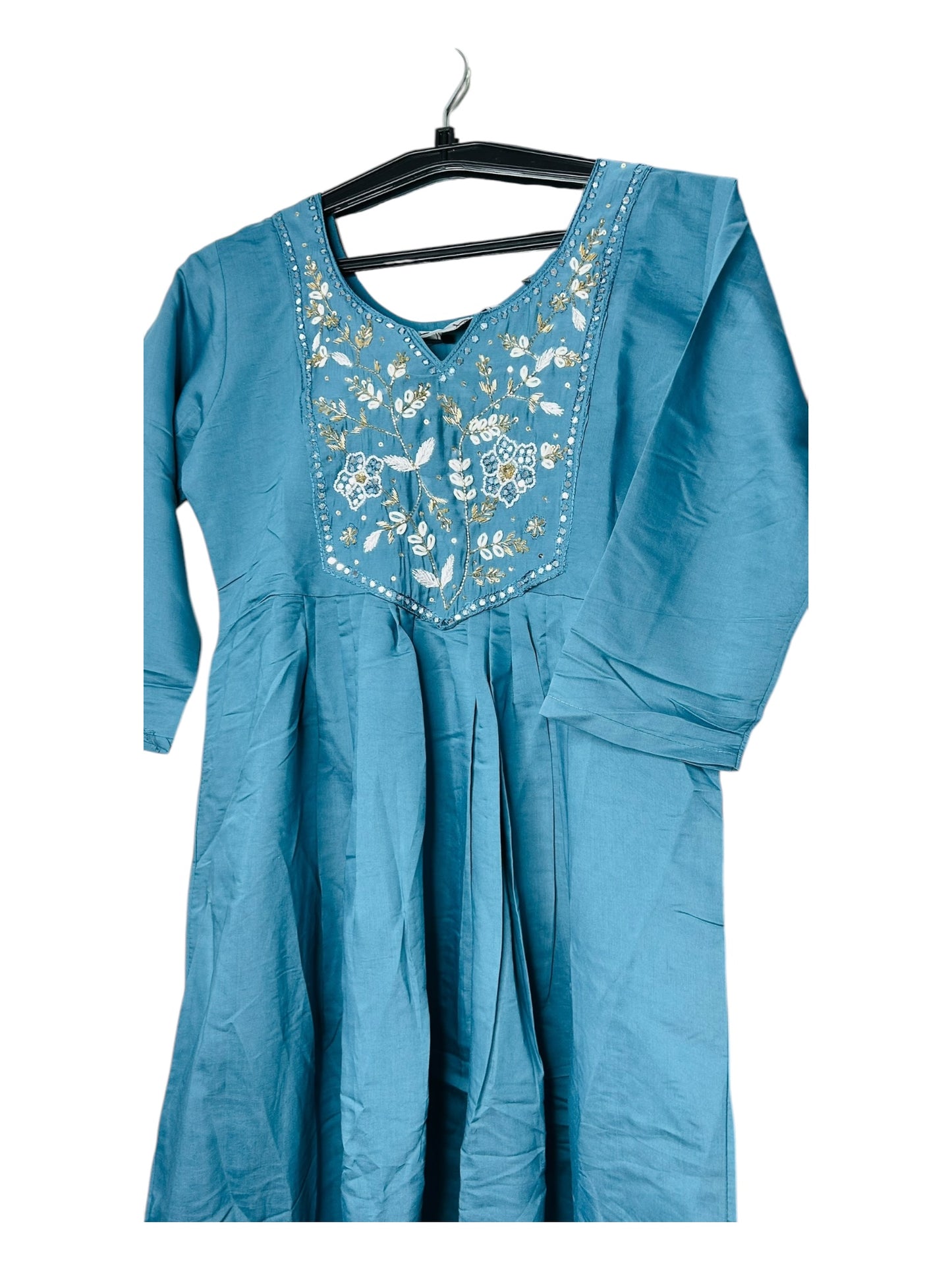 Bluish Grey Mastani pattern with handwork neck and Banarasi Meena Zari dupatta