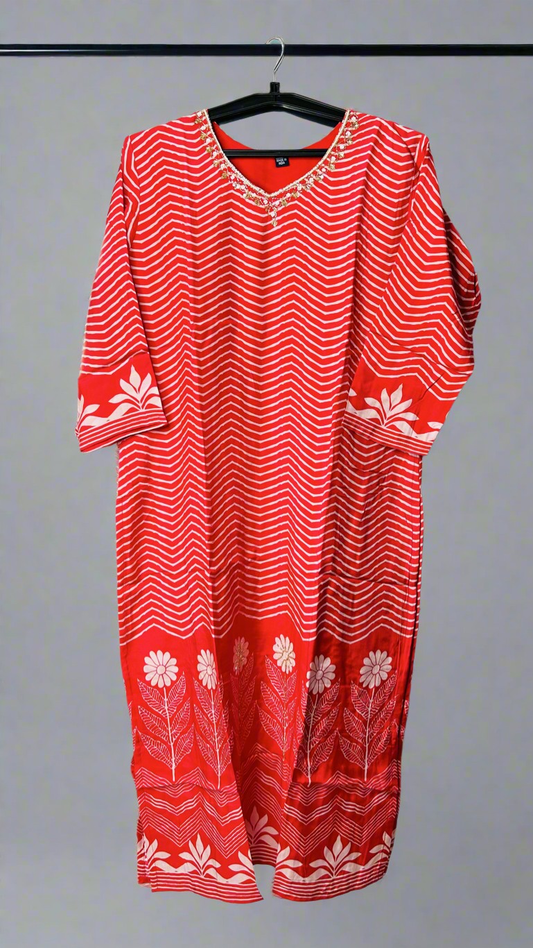 Red Zigzag Crepe Suit