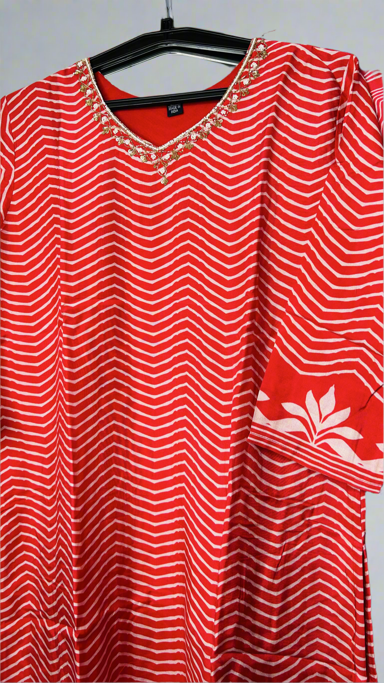Red Zigzag Crepe Suit