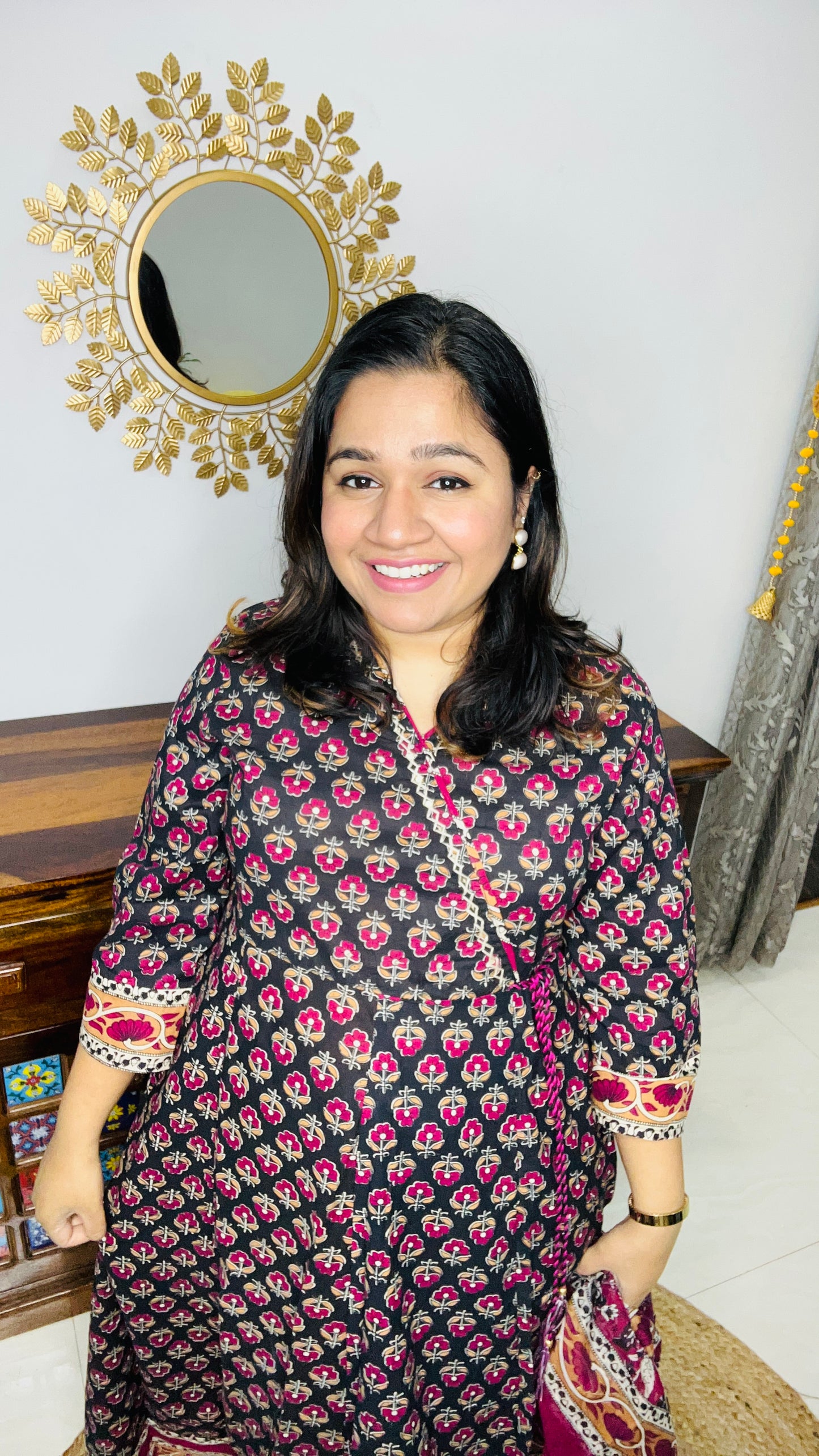 Black Floral Angrakha Suit