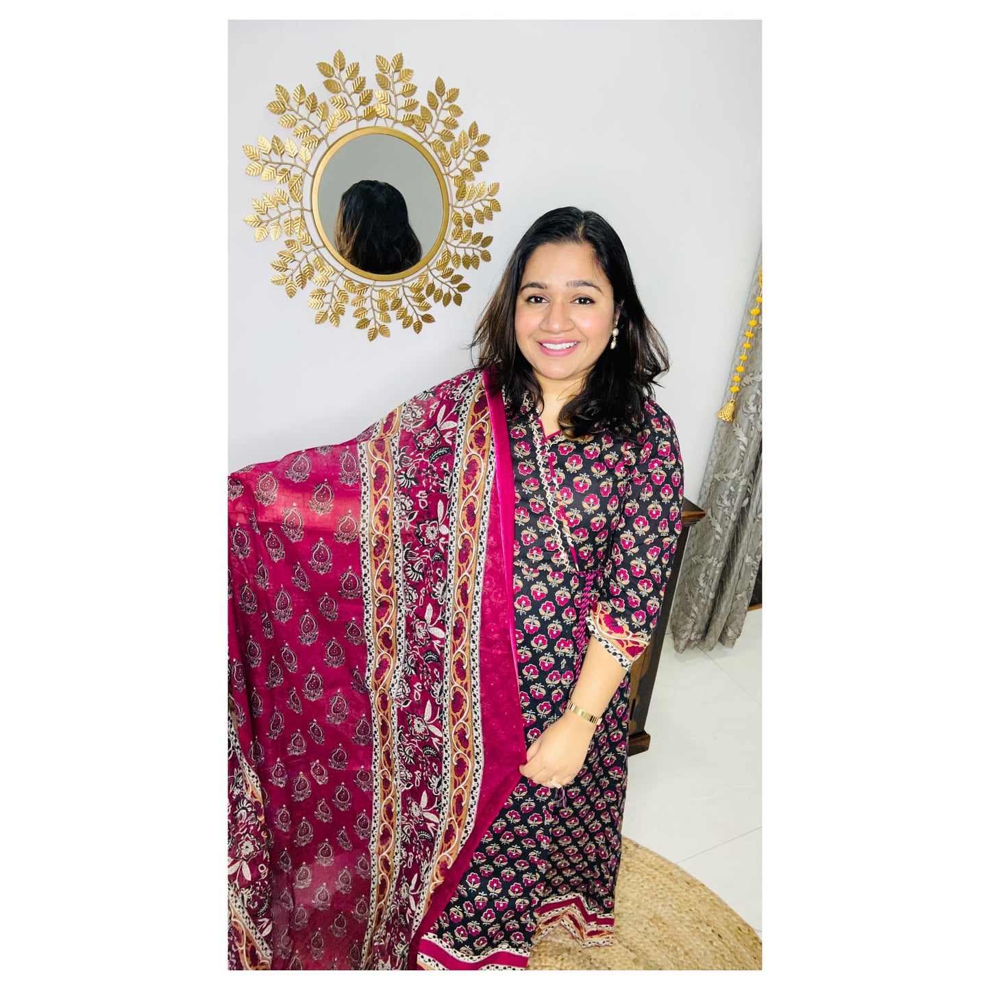 Black Floral Angrakha Suit