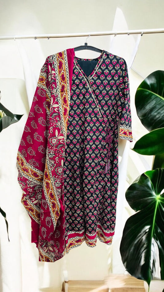 Black Floral Angrakha Suit