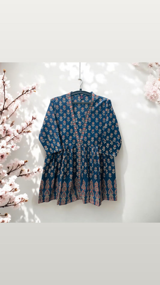 Navy Blue Cotton A-line kurti