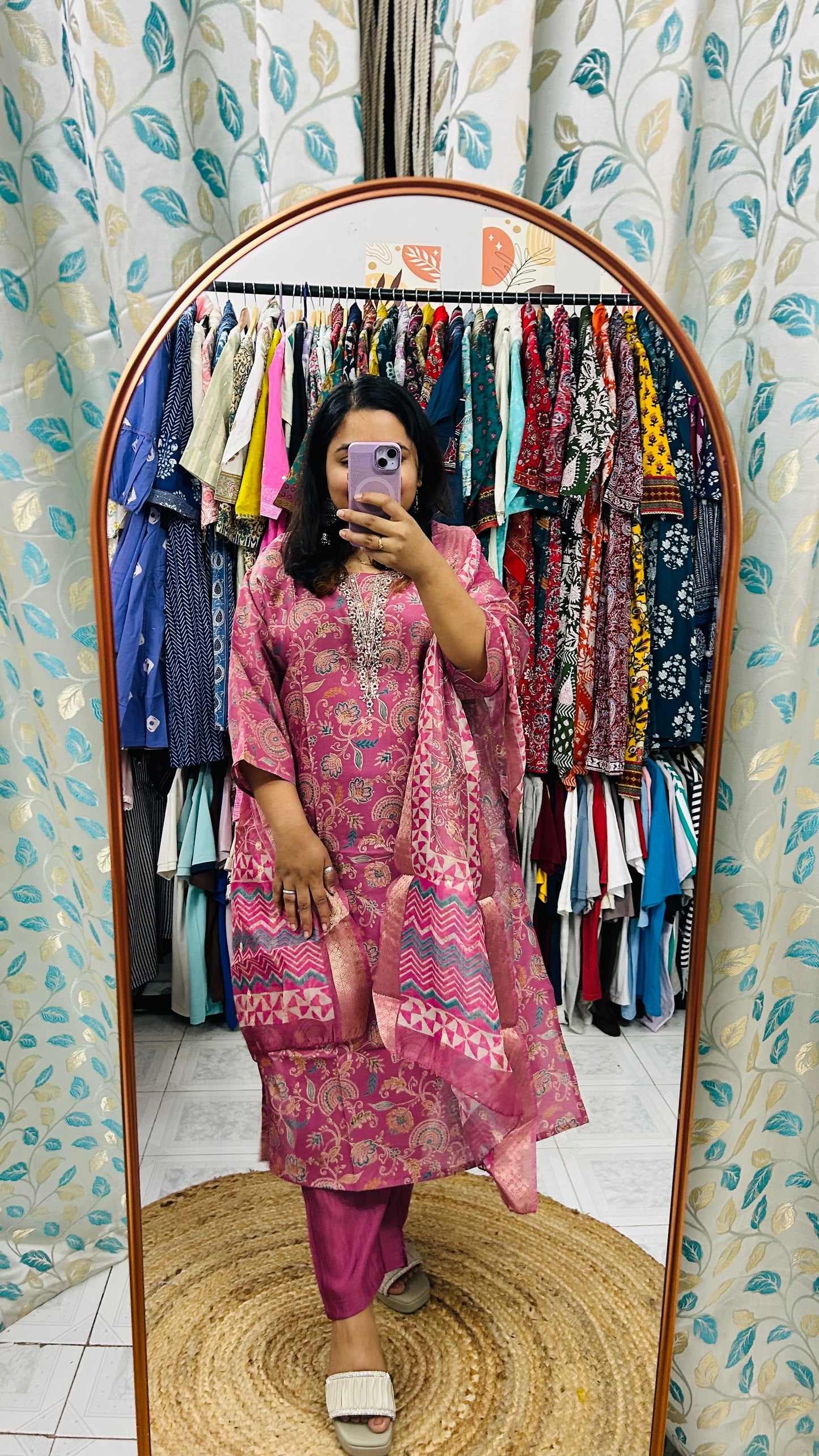 Pink Floral Muslin Suit