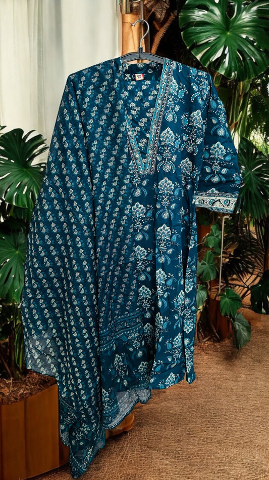 Teal Kurti With Pants and Dupatta