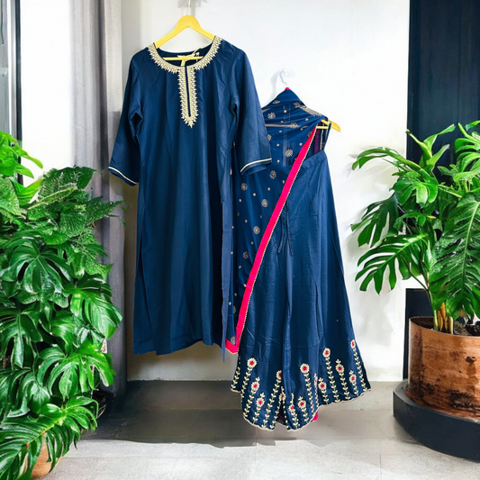 Navy Blue Gharara Set