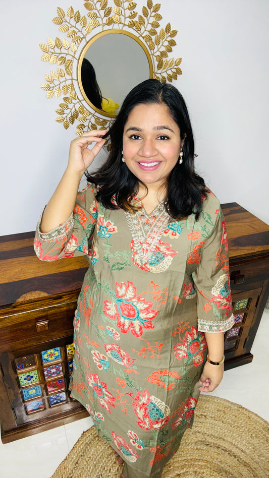 Floral Print Straight Kurta